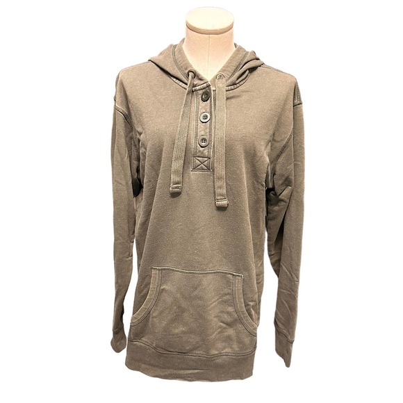 Cabela's Tops - Cabelas Womens Olive Green Henley Hoodie Button‎ Front Kangaroo Pocket Large